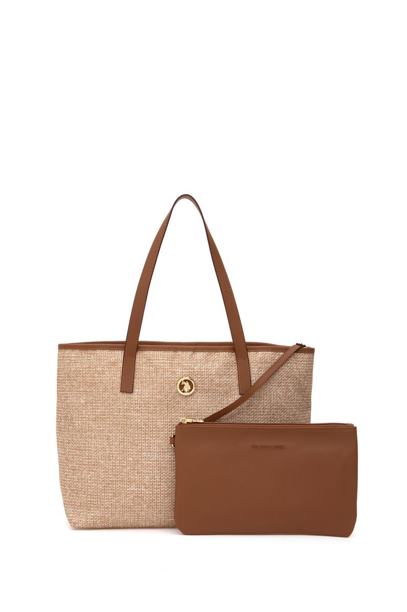 Kadın Bej Makyaj Çantalı Hasır Kol Çantası