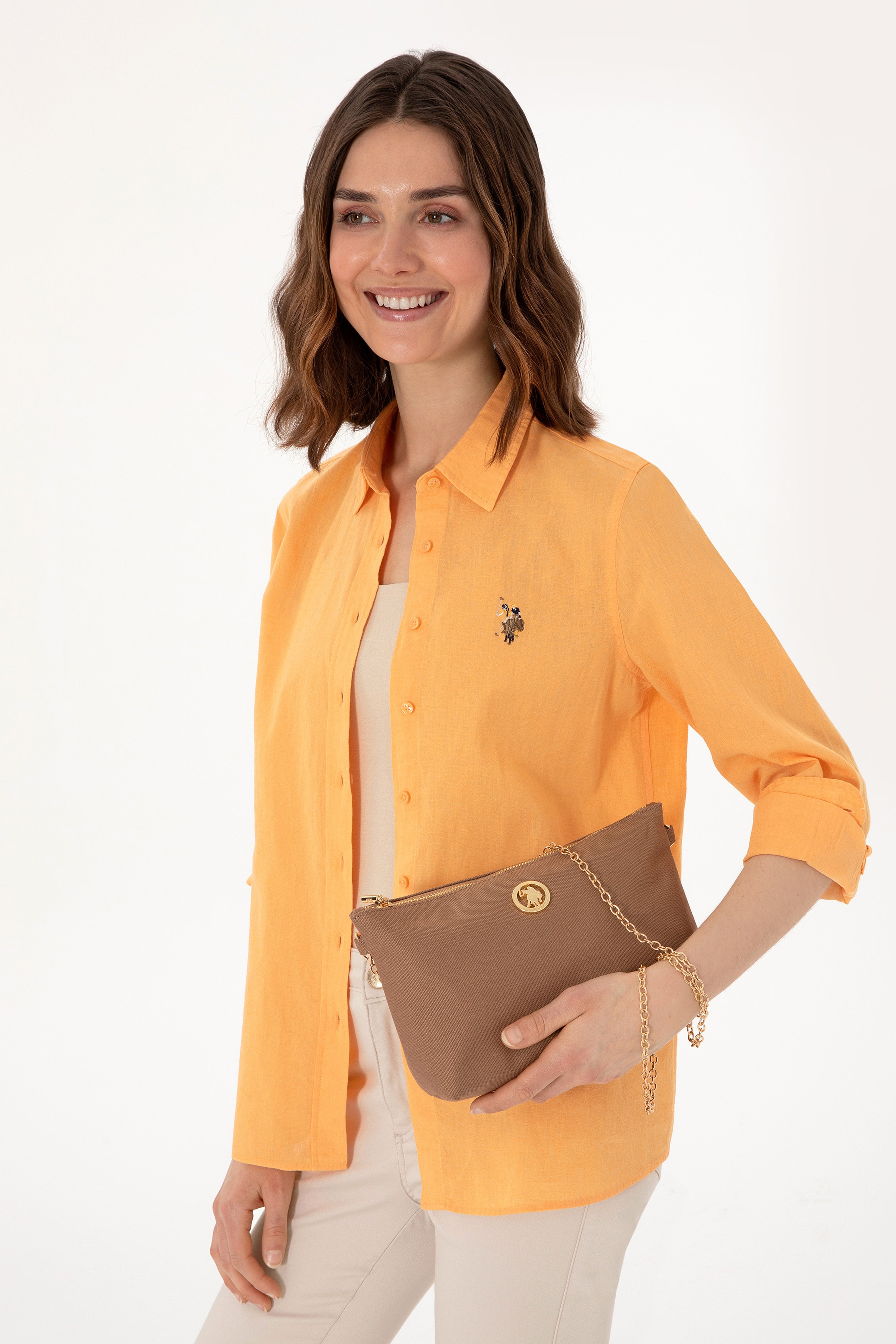 Kadın Koyu Bej Çıkarılabilir Askılı Kanvas El Çantası - Image 1