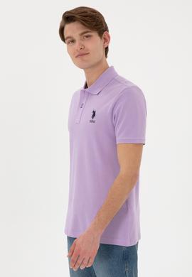 Erkek Slim Fit Polo Yaka Lila Basic Tişört - 50305929116