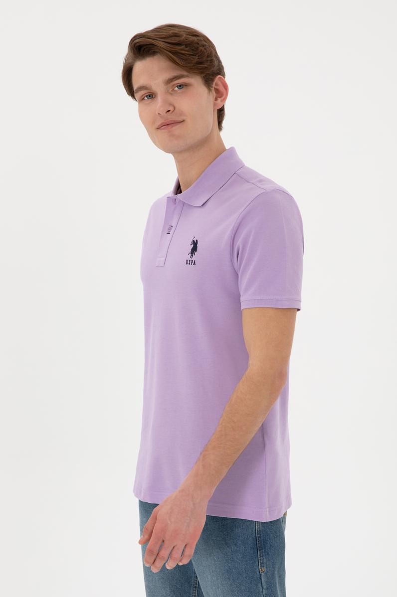 Erkek Slim Fit Polo Yaka Lila Basic Tişört