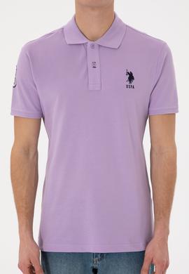 Erkek Slim Fit Polo Yaka Lila Basic Tişört - 50305929116