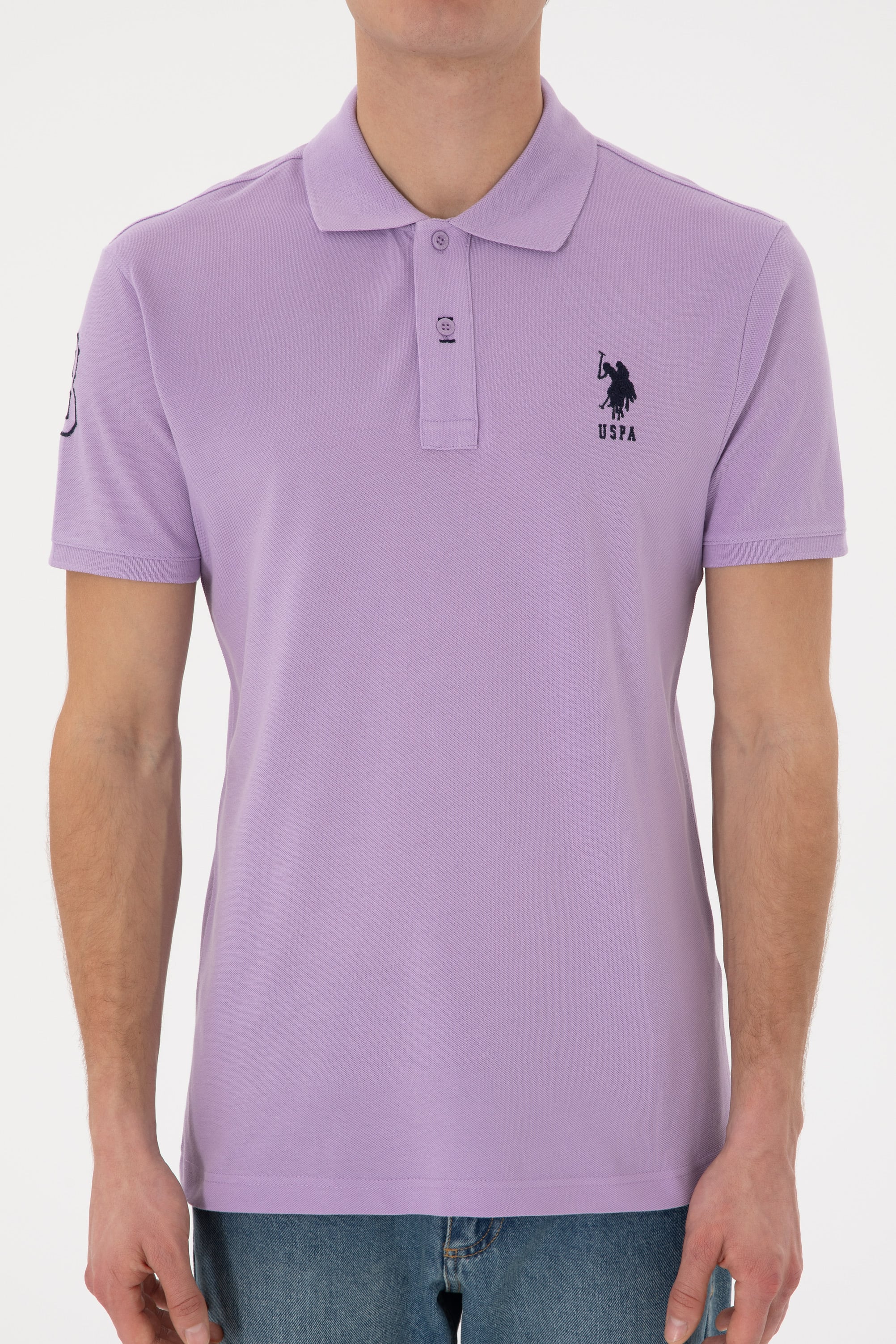 Erkek Slim Fit Polo Yaka Lila Basic Tişört - Image 7