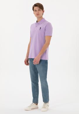 Erkek Slim Fit Polo Yaka Lila Basic Tişört - 50305929116