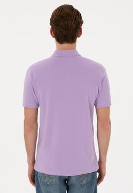 Erkek Slim Fit Polo Yaka Lila Basic Tişört - 50305929116
