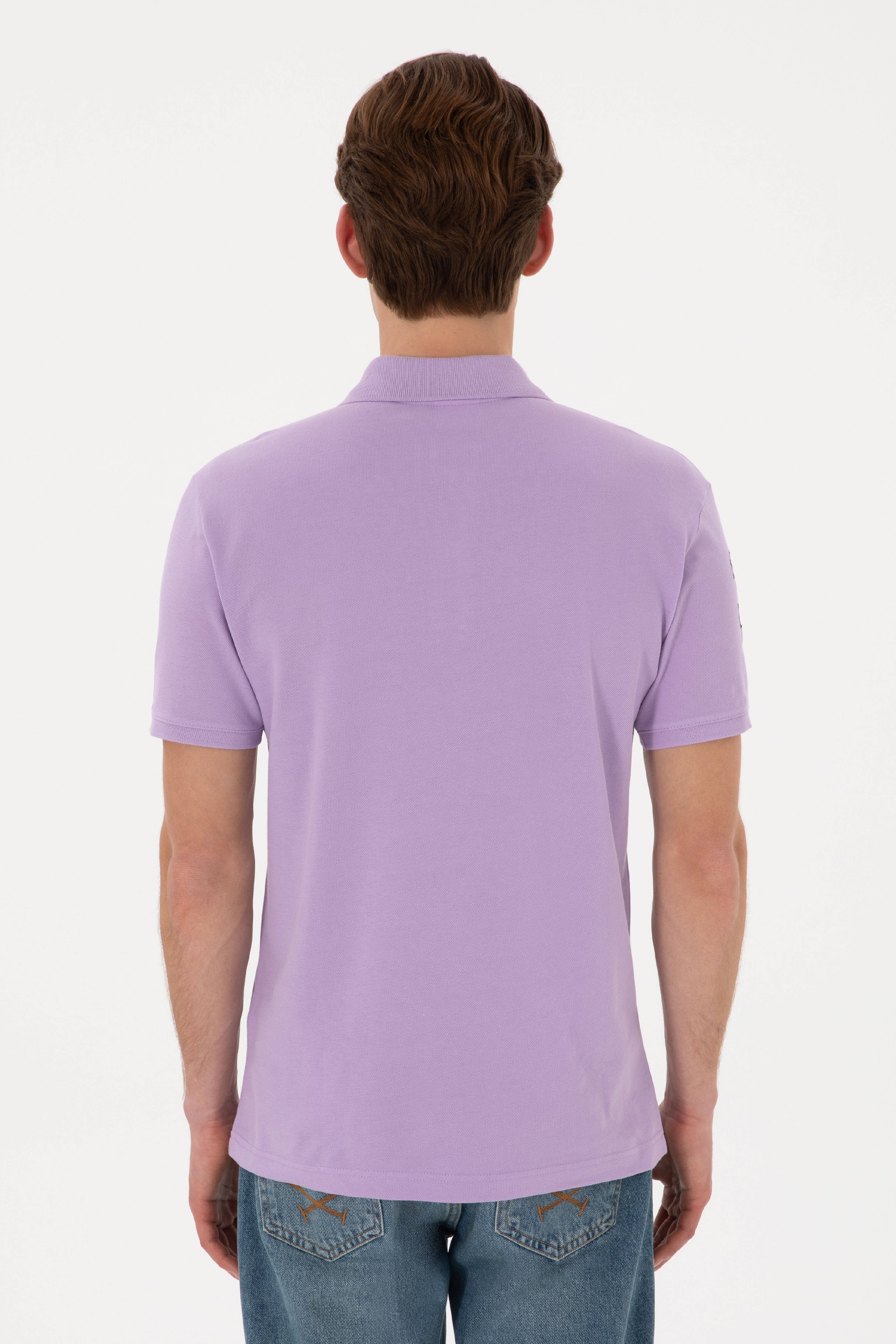 Erkek Slim Fit Polo Yaka Lila Basic Tişört - Image 6
