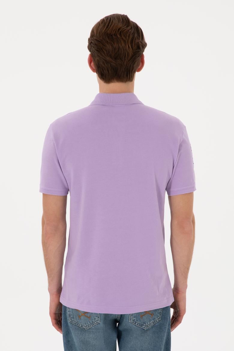 Erkek Slim Fit Polo Yaka Lila Basic Tişört - 50305929116