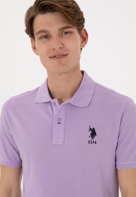 Erkek Slim Fit Polo Yaka Lila Basic Tişört - 50305929116