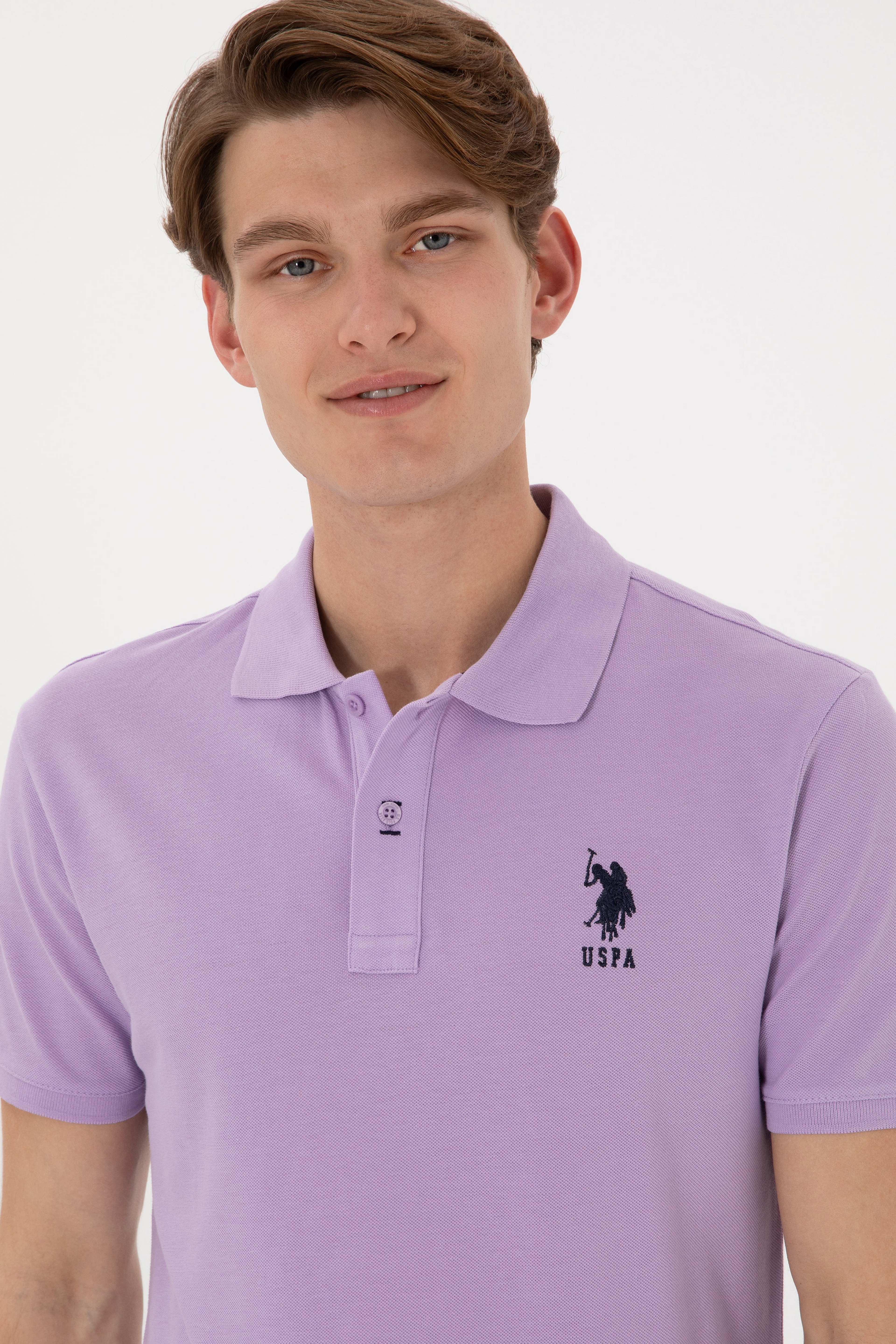 Erkek Slim Fit Polo Yaka Lila Basic Tişört