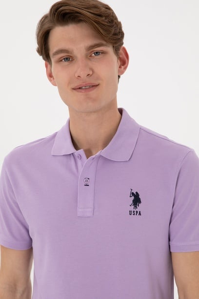 Erkek Slim Fit Polo Yaka Lila Basic Tişört