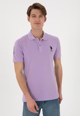 Erkek Slim Fit Polo Yaka Lila Basic Tişört - 50305929116
