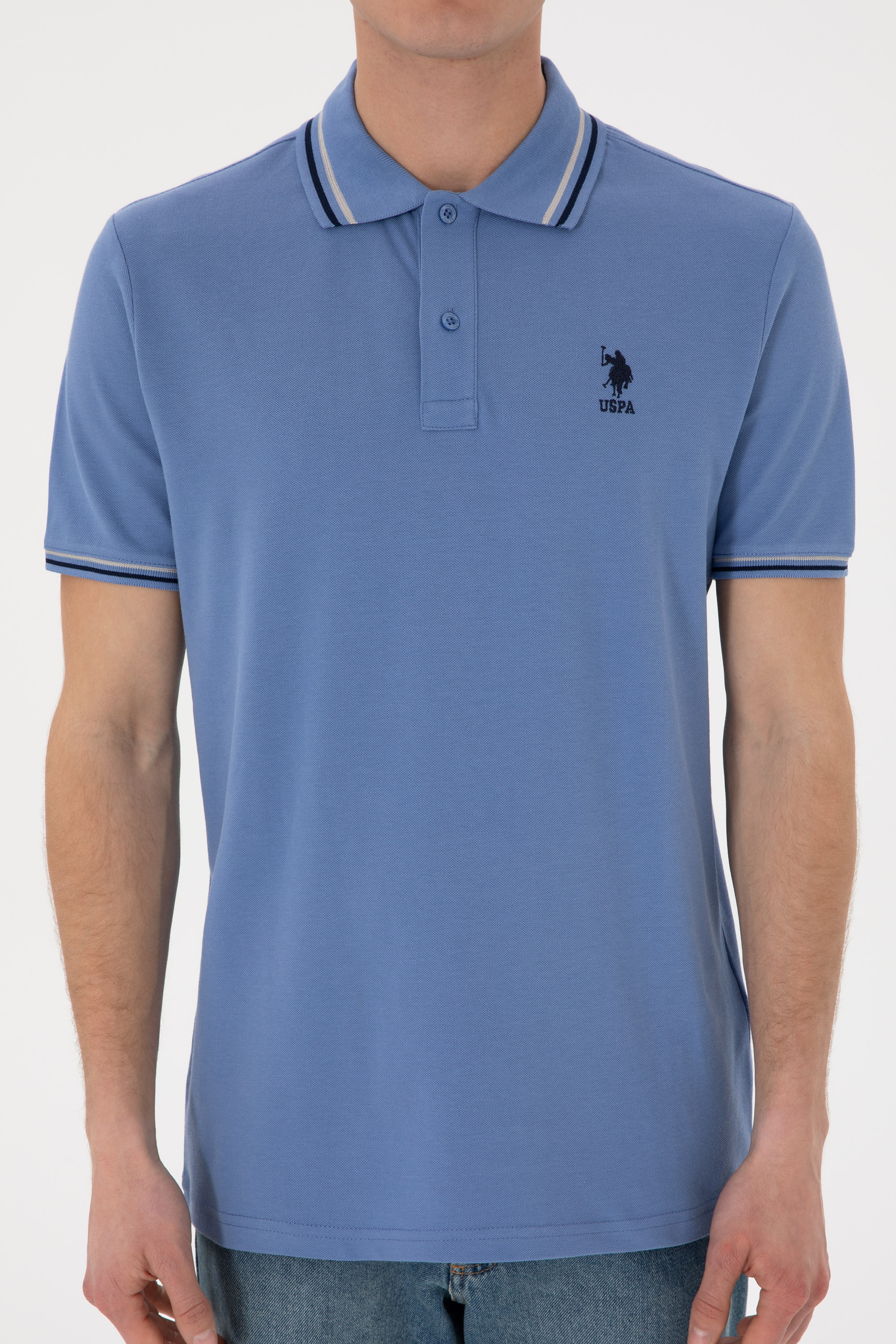 Erkek Regular Fit Polo Yaka Koyu Mavi Basic Tişört