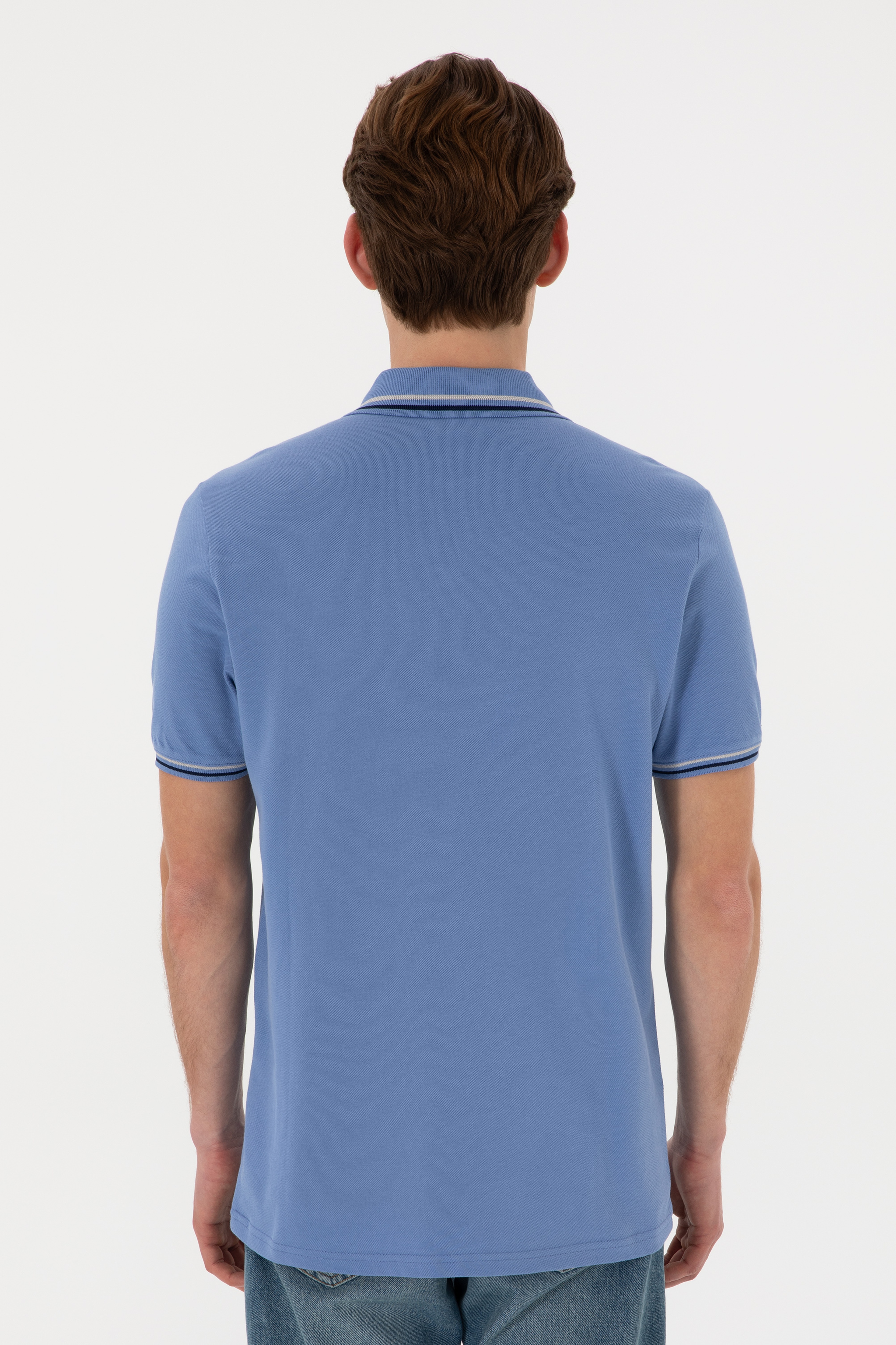 Erkek Regular Fit Polo Yaka Koyu Mavi Basic Tişört - Image 6