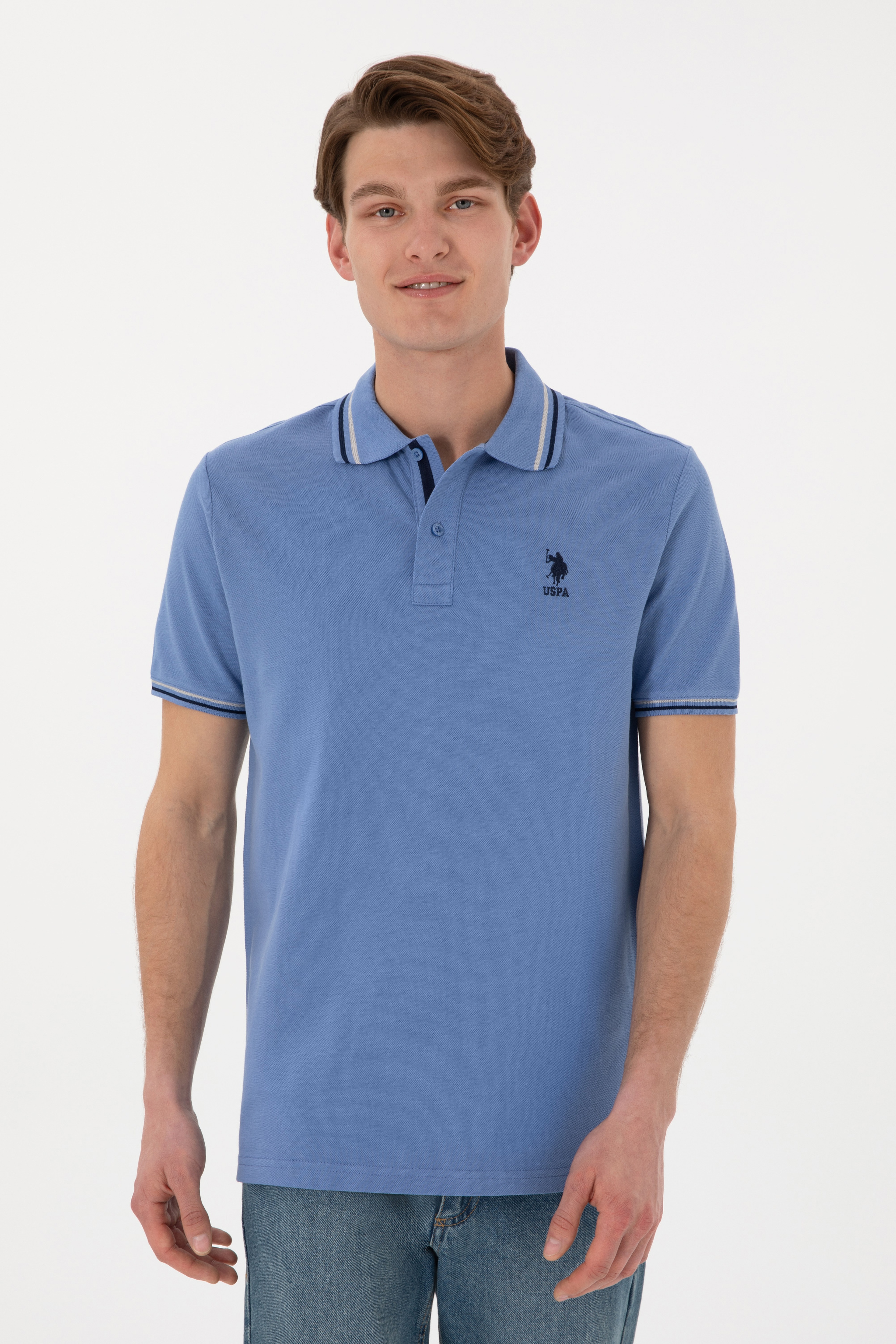 Erkek Regular Fit Polo Yaka Koyu Mavi Basic Tişört