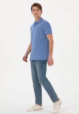 Erkek Regular Fit Polo Yaka Koyu Mavi Basic Tişört - 50306011058