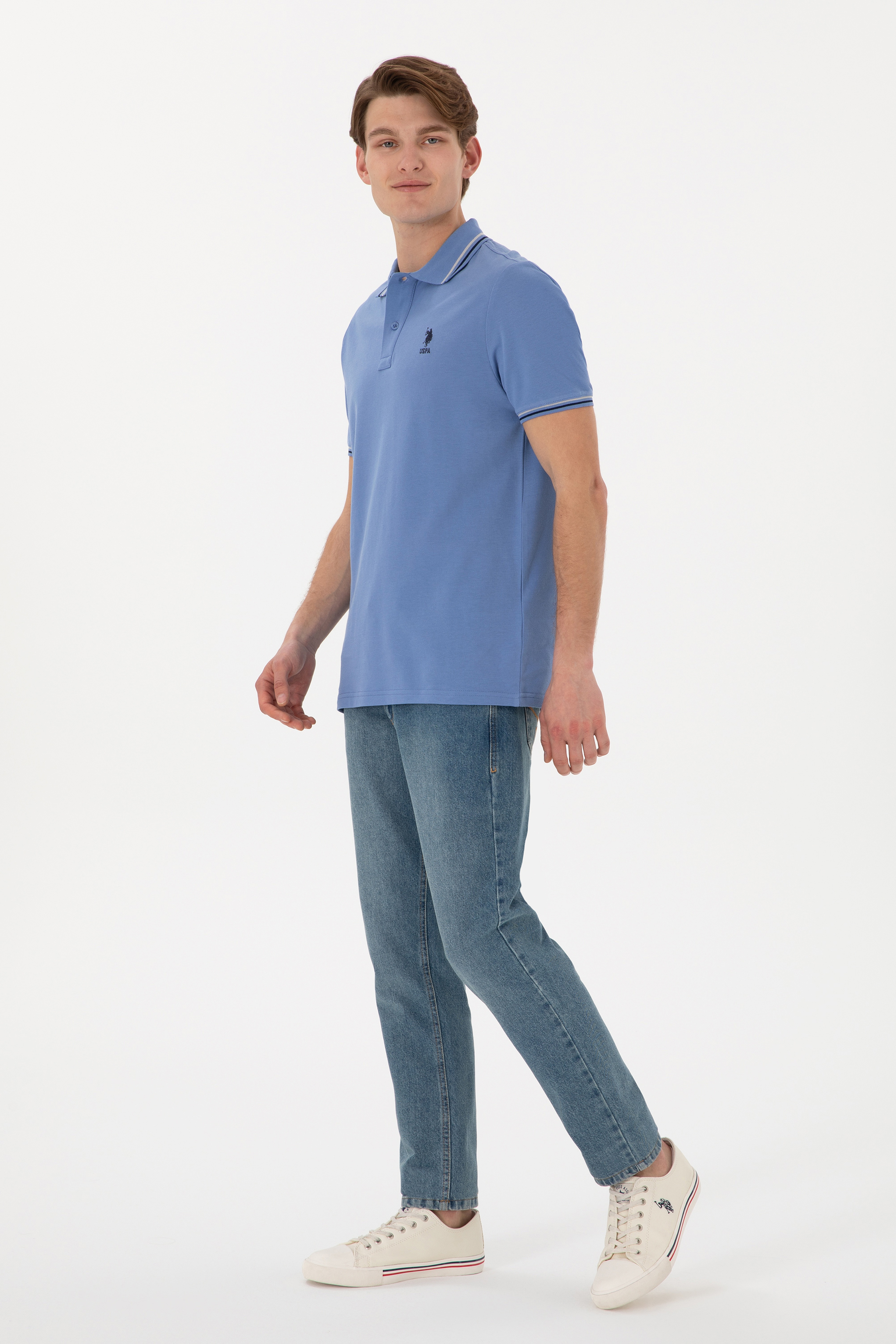 Erkek Regular Fit Polo Yaka Koyu Mavi Basic Tişört