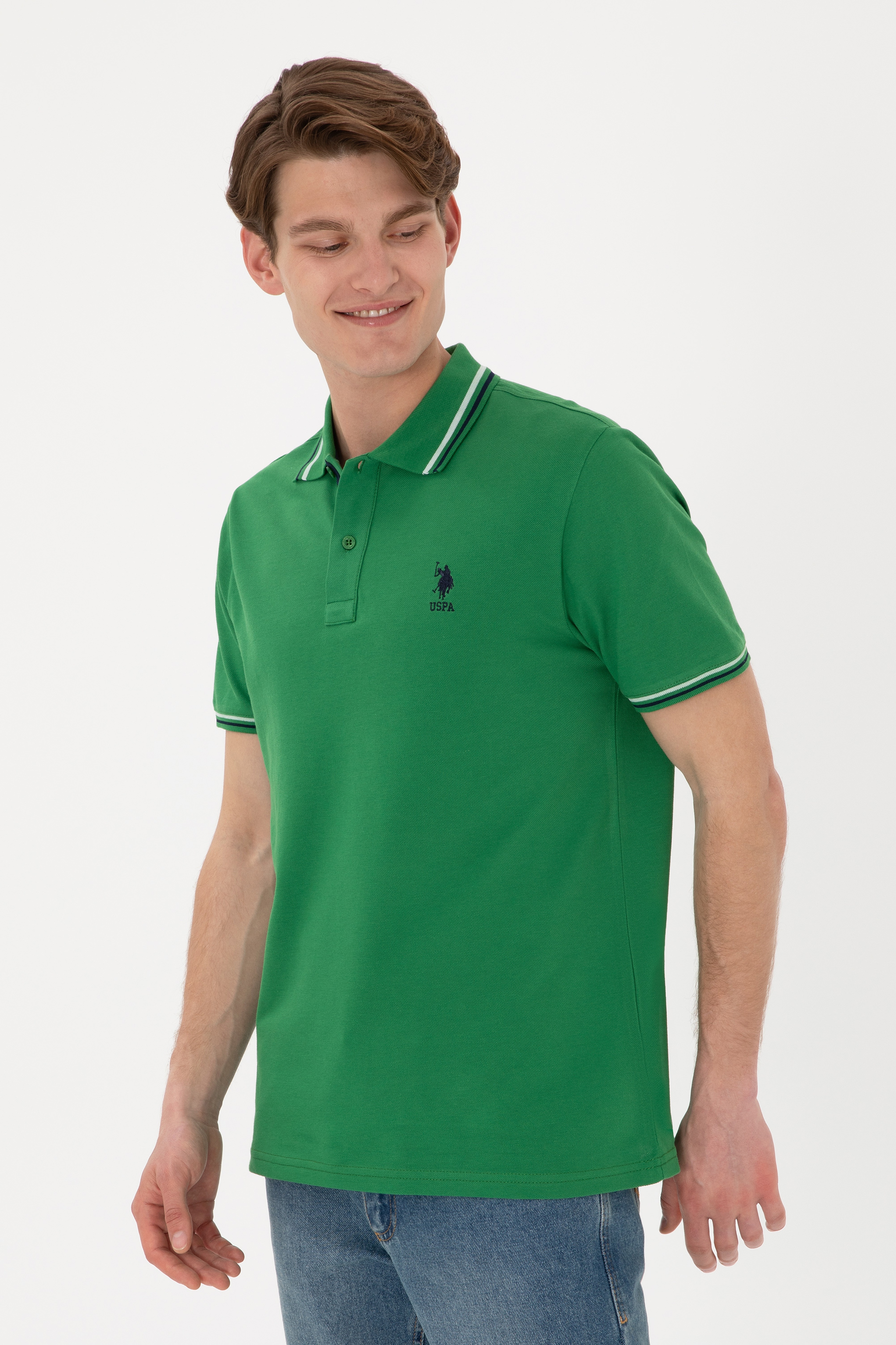 Erkek Regular Fit Polo Yaka Yeşil Basic Tişört - Image 2