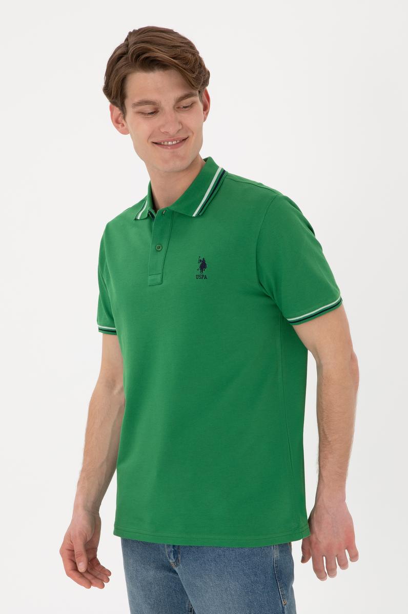 Erkek Regular Fit Polo Yaka Yeşil Basic Tişört