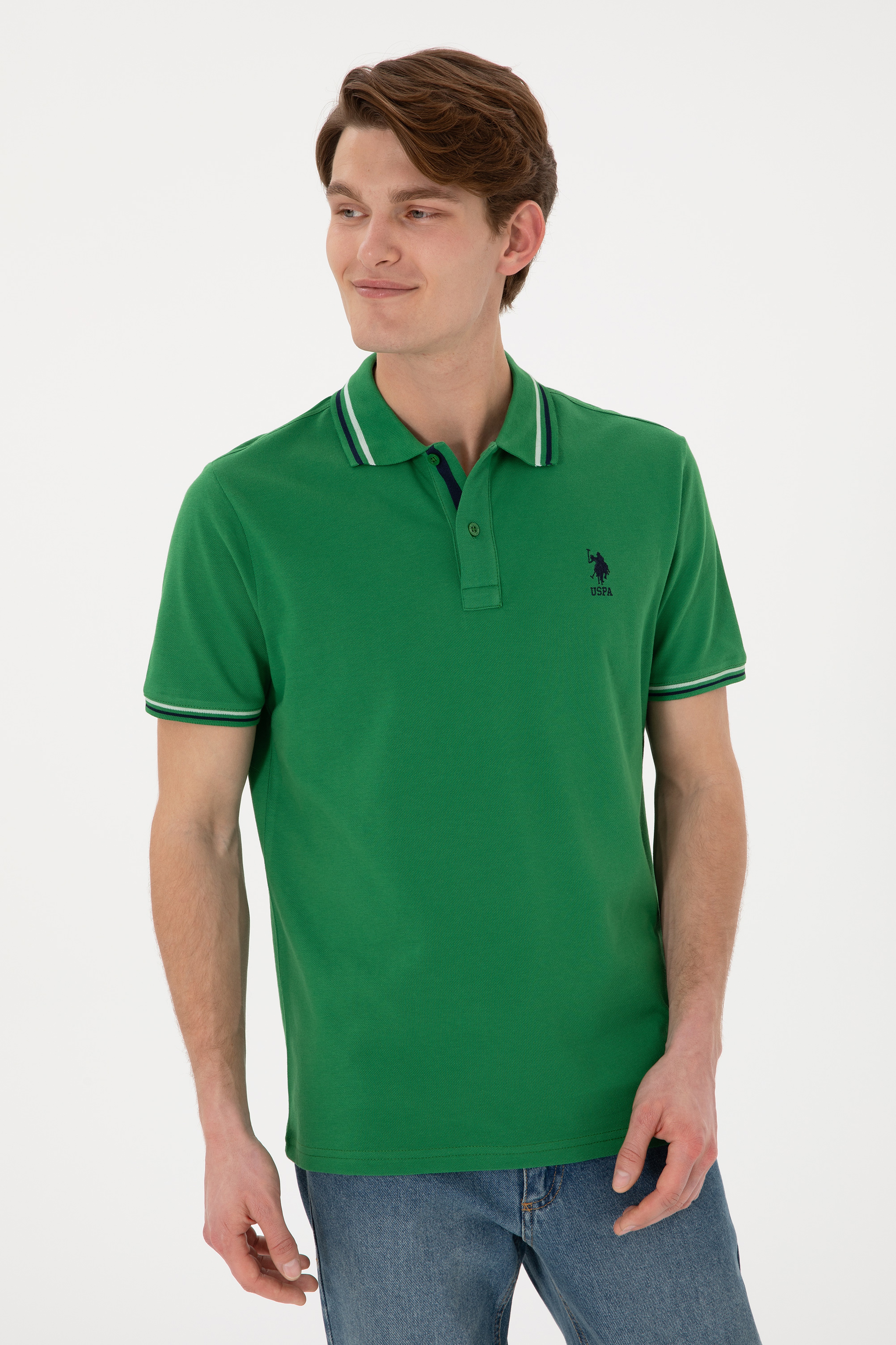 Erkek Regular Fit Polo Yaka Yeşil Basic Tişört - Image 4