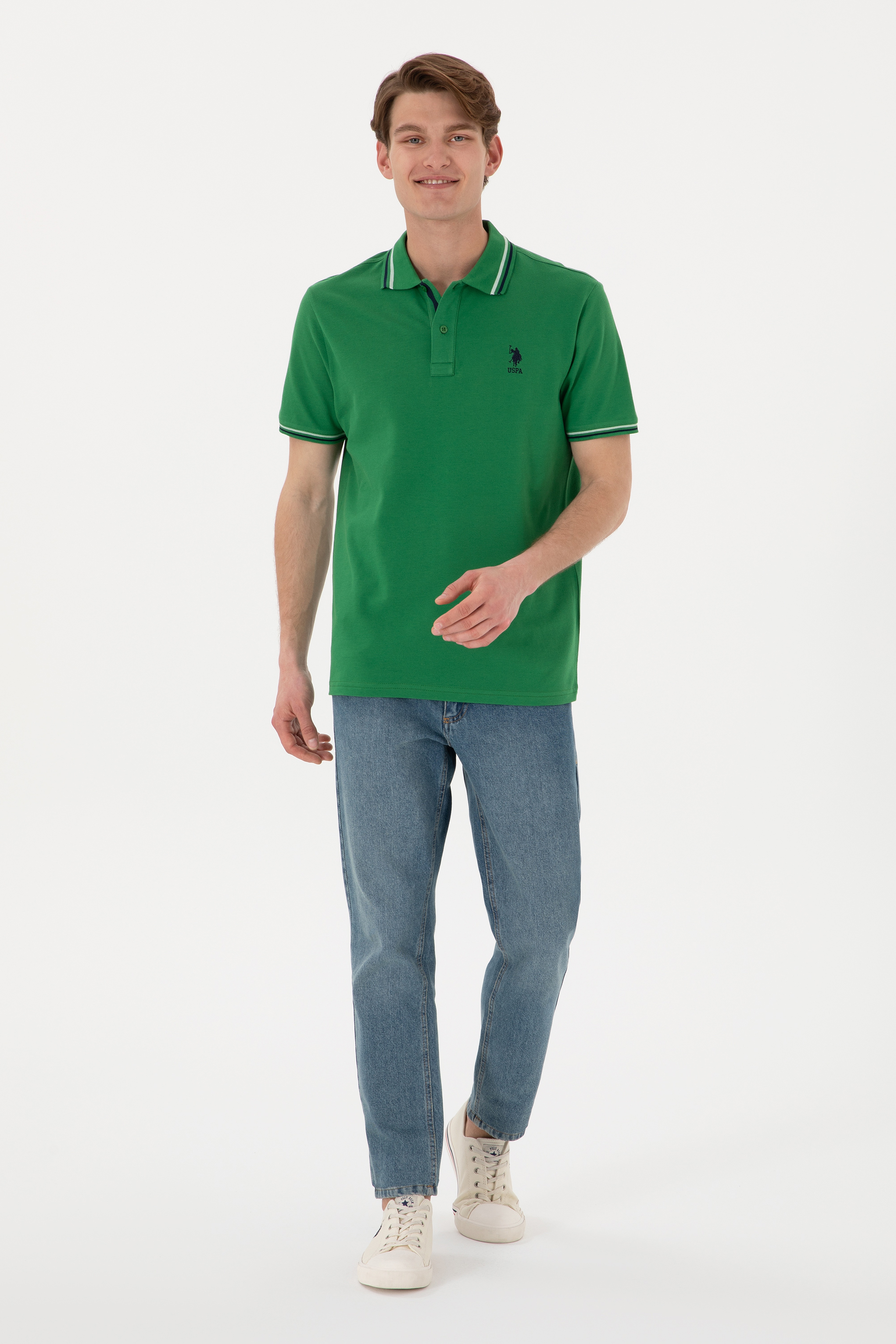 Erkek Regular Fit Polo Yaka Yeşil Basic Tişört - Image 5