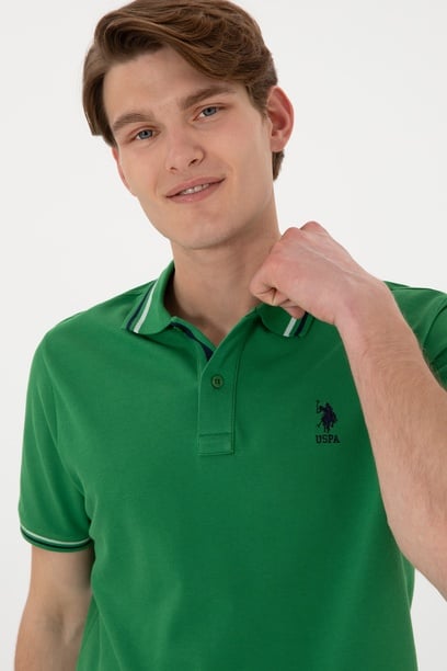 Erkek Regular Fit Polo Yaka Yeşil Basic Tişört