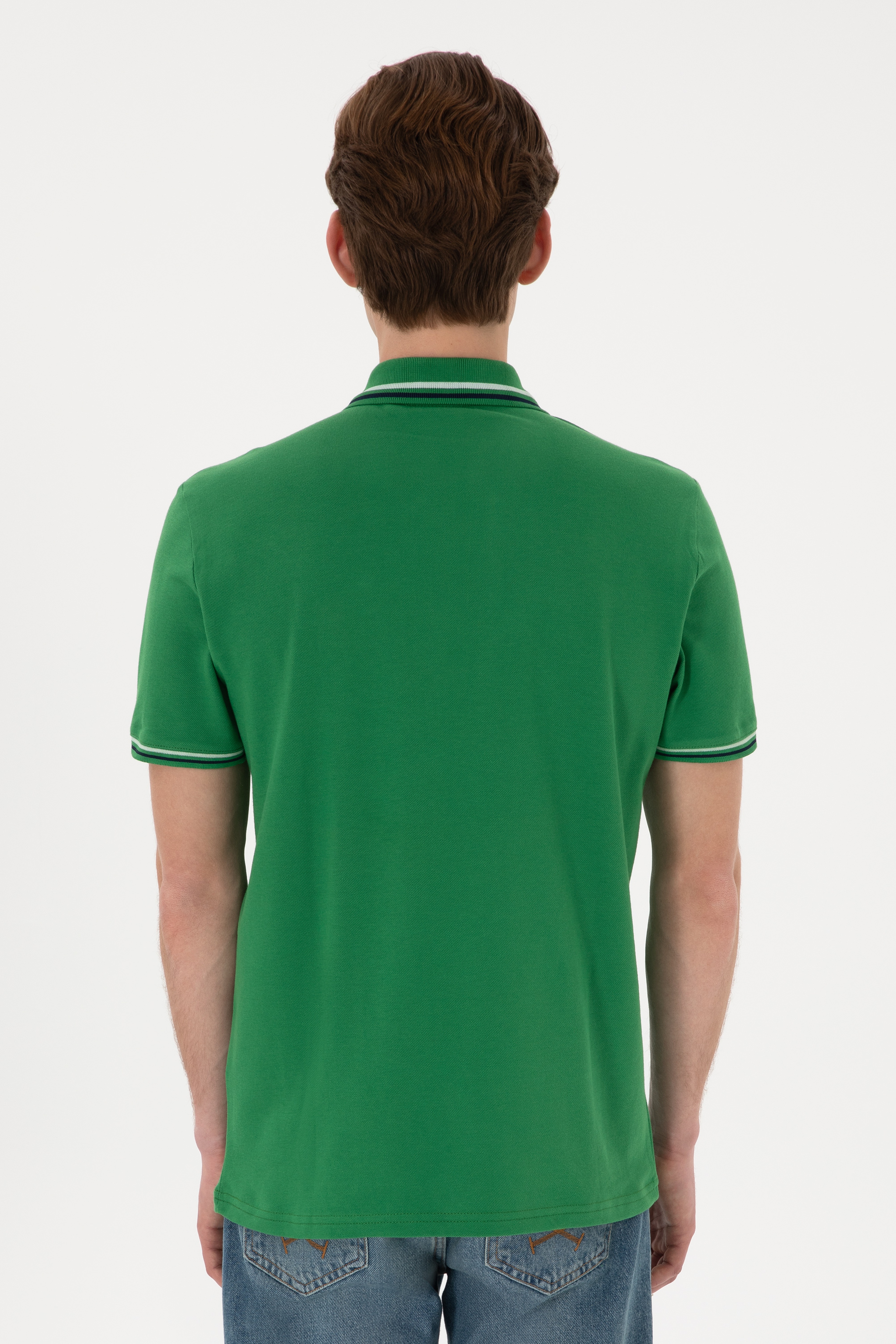 Erkek Regular Fit Polo Yaka Yeşil Basic Tişört - Image 6