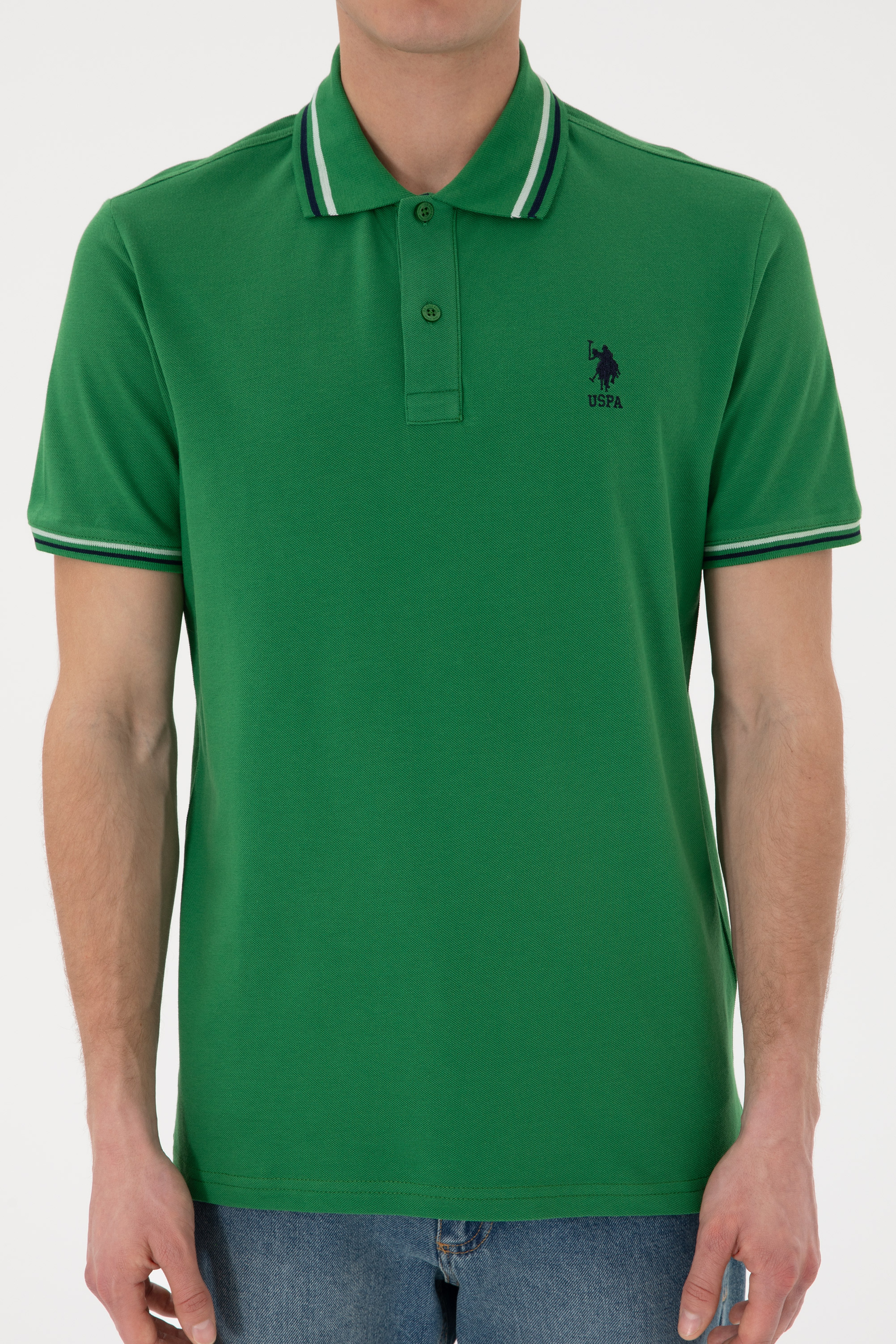 Erkek Regular Fit Polo Yaka Yeşil Basic Tişört - Image 7