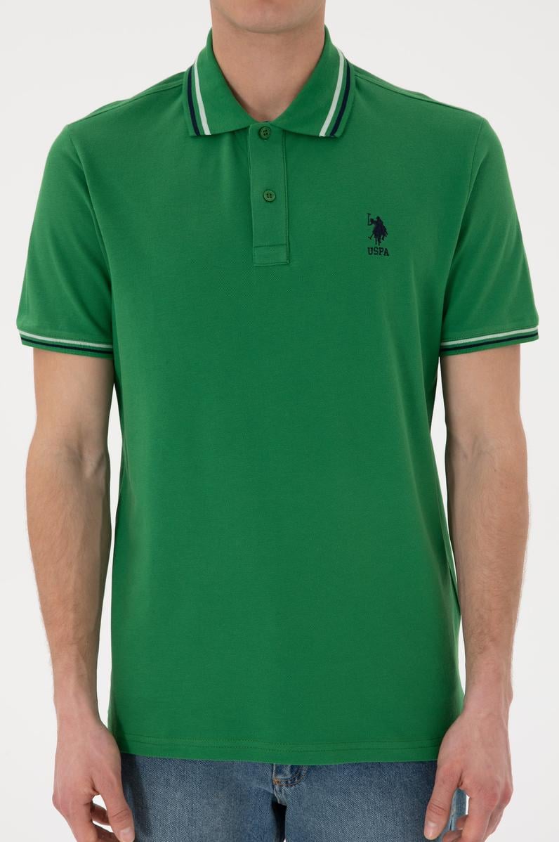 Erkek Regular Fit Polo Yaka Yeşil Basic Tişört