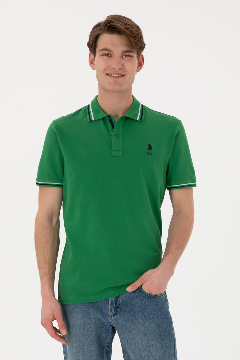 Erkek Regular Fit Polo Yaka Yeşil Basic Tişört