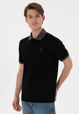Erkek Regular Fit Polo Yaka Siyah Basic Tişört - 50305989018