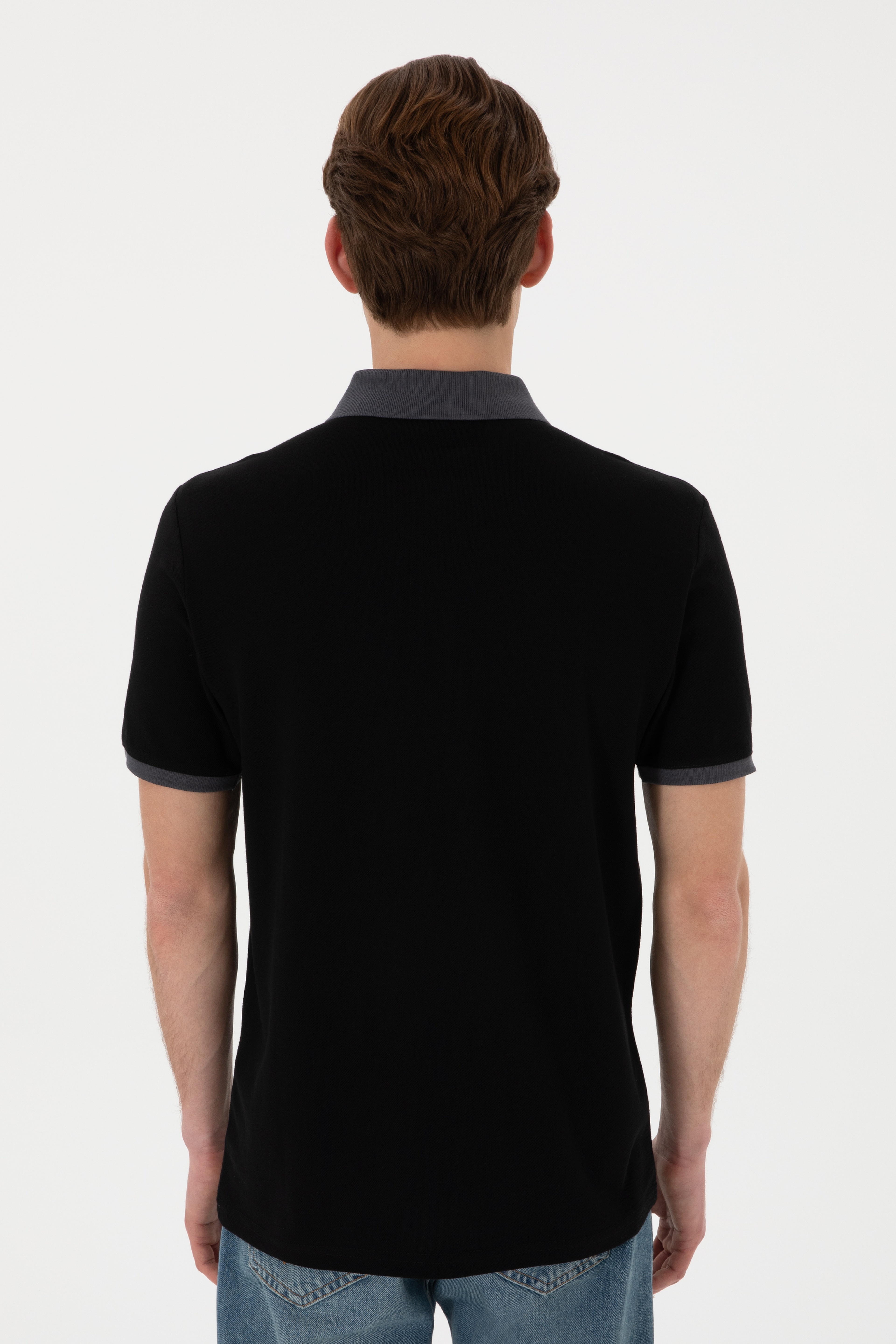 Erkek Regular Fit Polo Yaka Siyah Basic Tişört