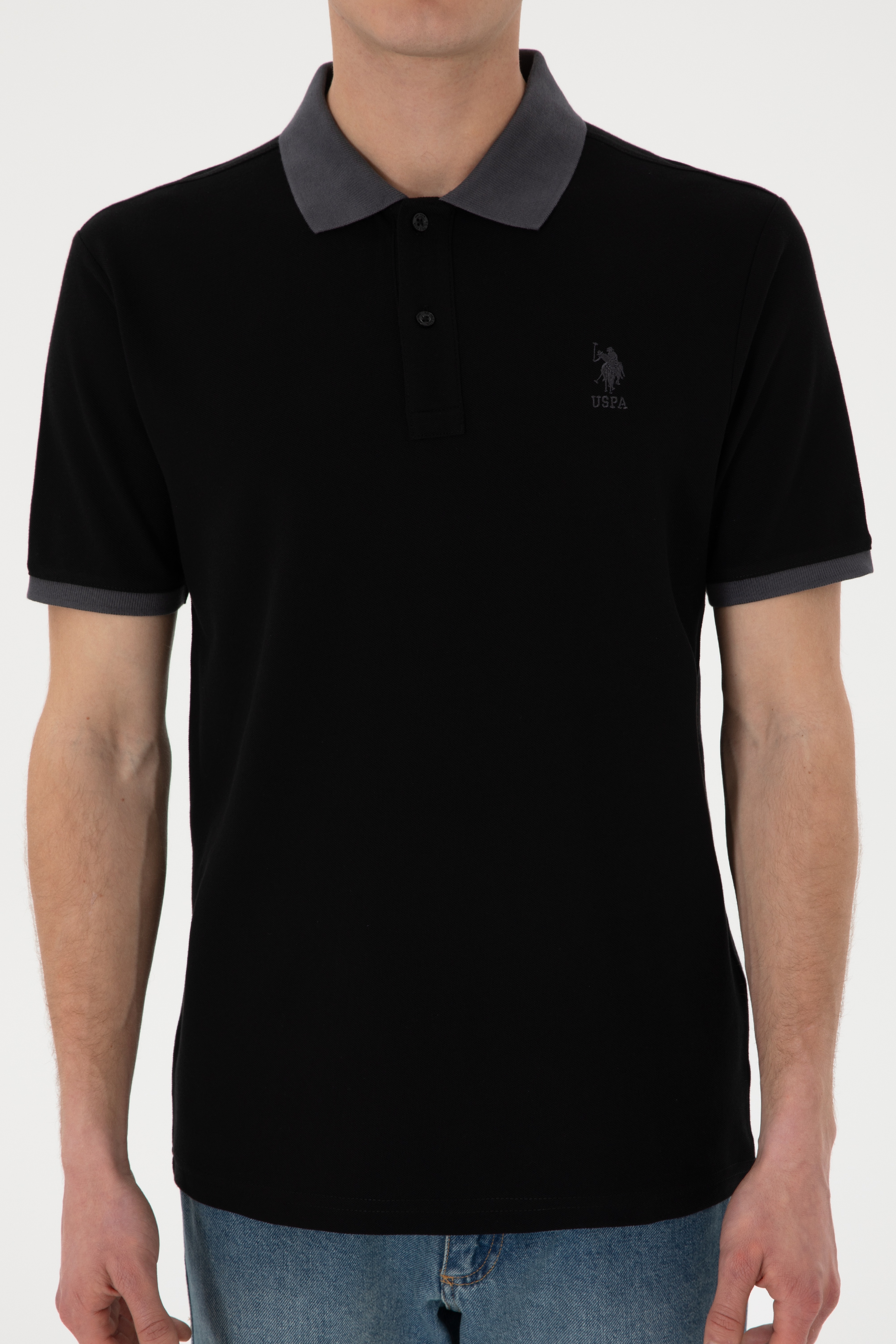 Erkek Regular Fit Polo Yaka Siyah Basic Tişört