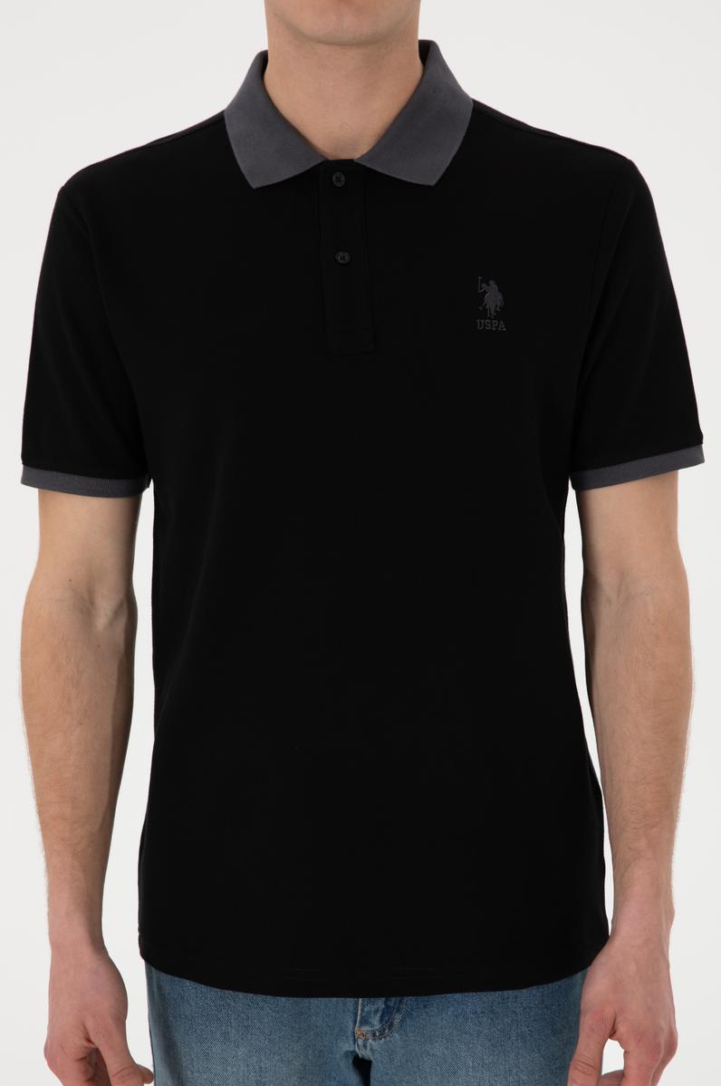 Erkek Regular Fit Polo Yaka Siyah Basic Tişört