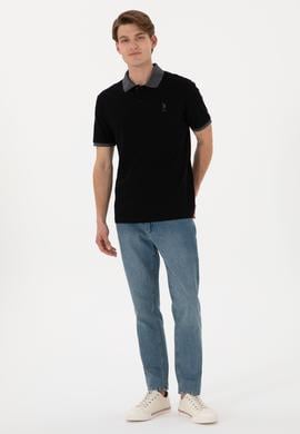 Erkek Regular Fit Polo Yaka Siyah Basic Tişört - 50305989018
