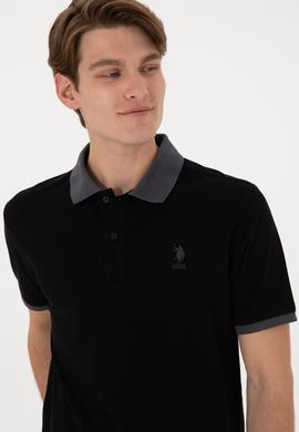 Erkek Regular Fit Polo Yaka Siyah Basic Tişört - 50305989018