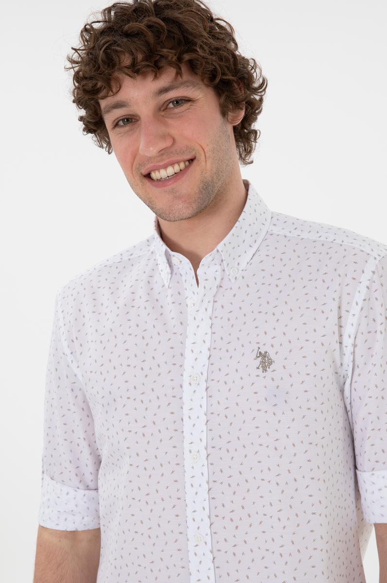 Erkek Taş Baskılı Beyaz Gömlek