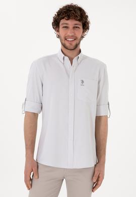 Erkek Çizgili Gri Melanj Cepli Gömlek - 50306288018