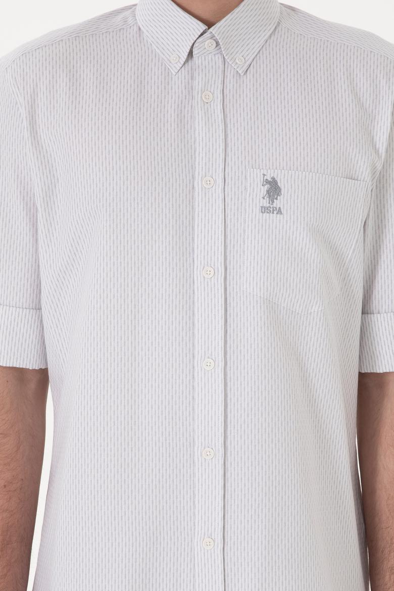 Erkek Çizgili Gri Melanj Cepli Gömlek - 50306288018