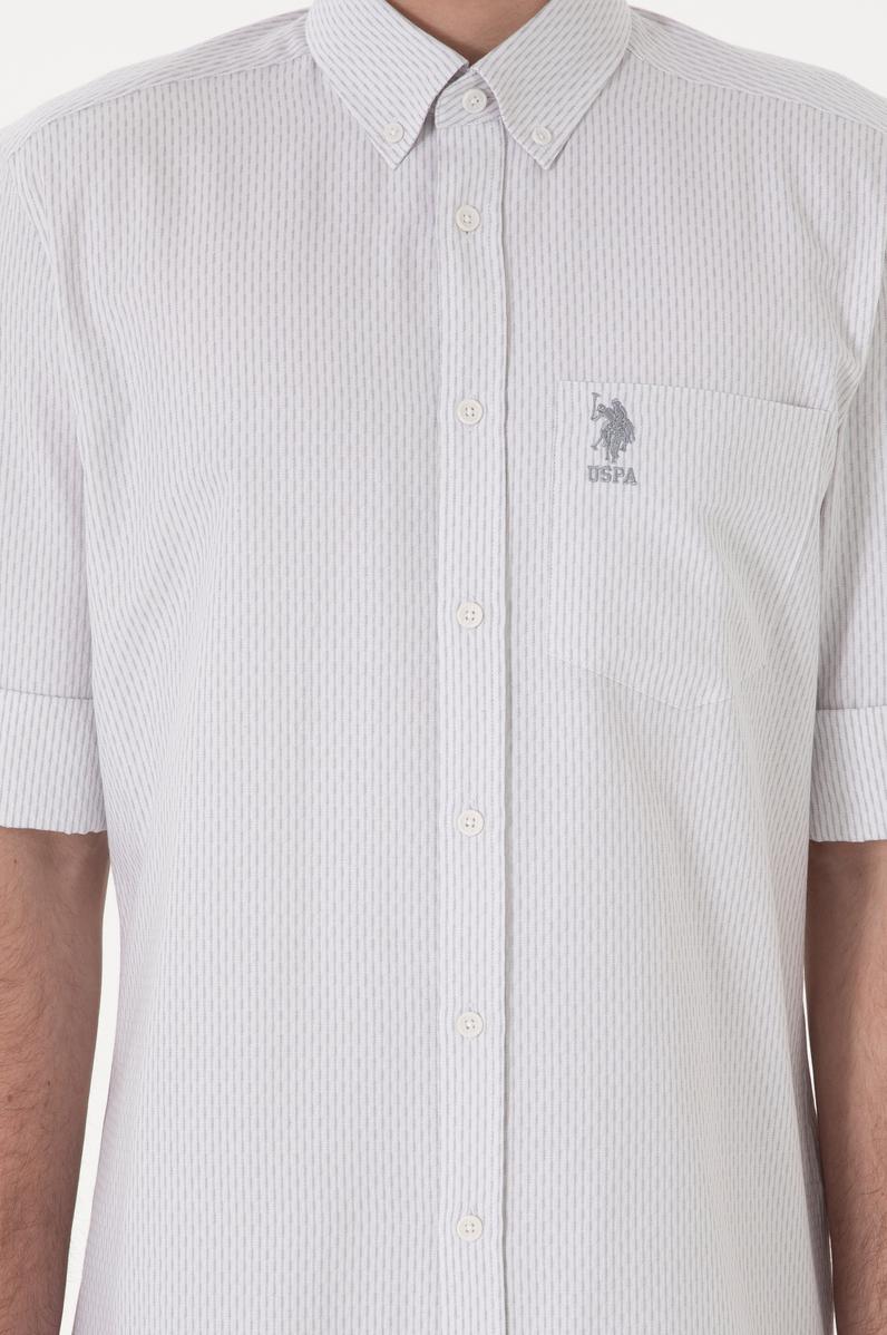 Erkek Çizgili Gri Melanj Cepli Gömlek