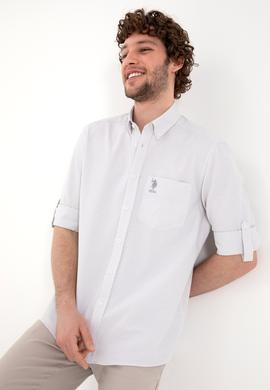 Erkek Çizgili Gri Melanj Cepli Gömlek - 50306288018