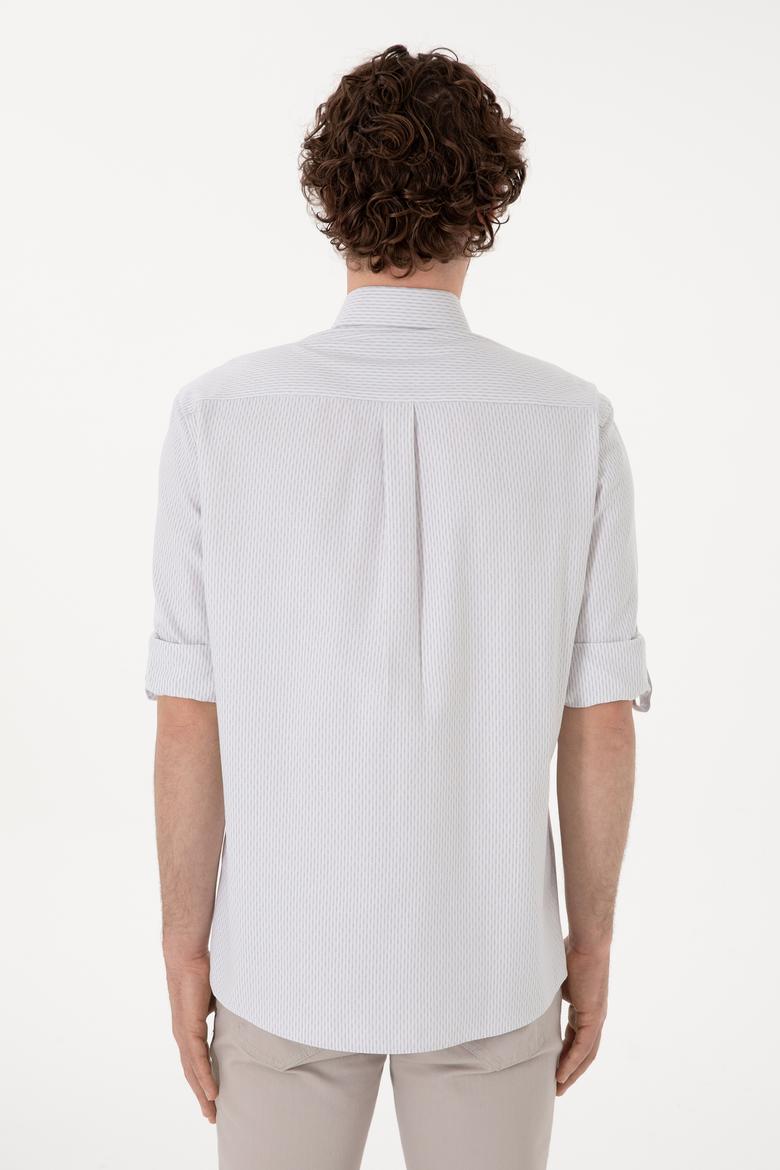 Erkek Çizgili Gri Melanj Cepli Gömlek - 50306288018