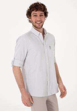 Erkek Çizgili Gri Melanj Cepli Gömlek - 50306288018