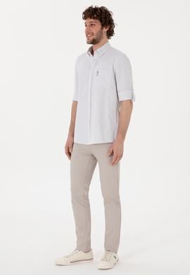 Erkek Çizgili Gri Melanj Cepli Gömlek - 50306288018