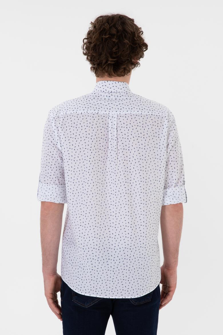 Erkek Lacivert Baskılı Beyaz Gömlek - 50306371001
