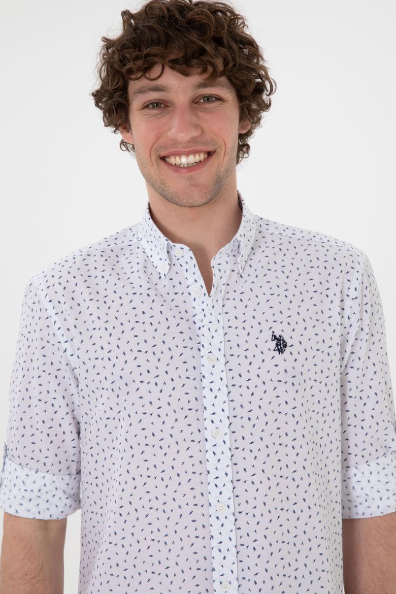 Erkek Lacivert Baskılı Beyaz Gömlek - 50306371001