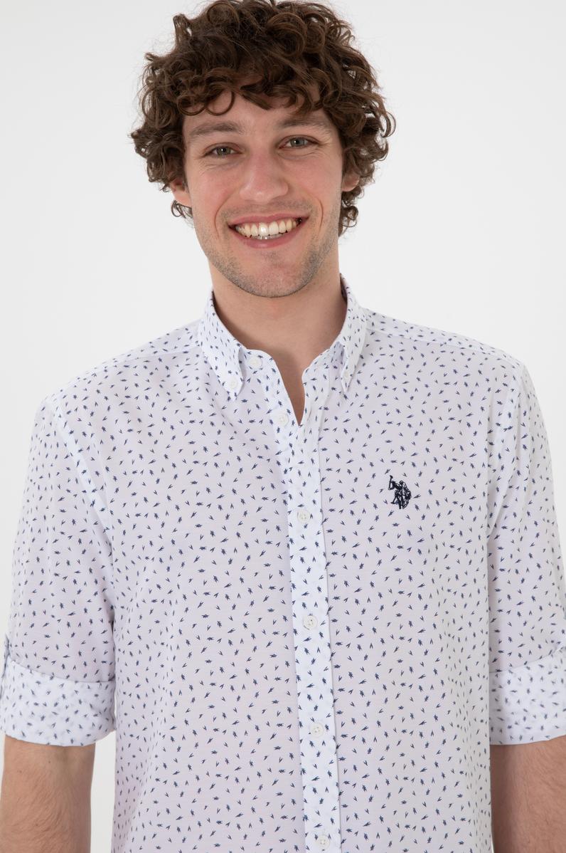 Erkek Lacivert Baskılı Beyaz Gömlek