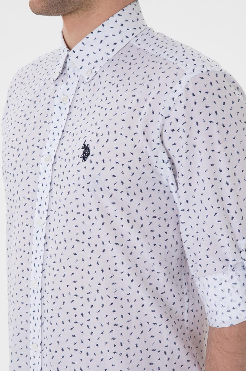 Erkek Lacivert Baskılı Beyaz Gömlek