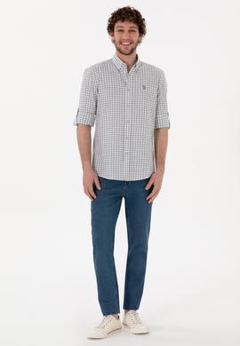 Erkek Gri Kareli Uzun Kollu Slim Gömlek - 50306367016
