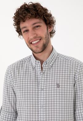 Erkek Gri Kareli Uzun Kollu Slim Gömlek - 50306367016