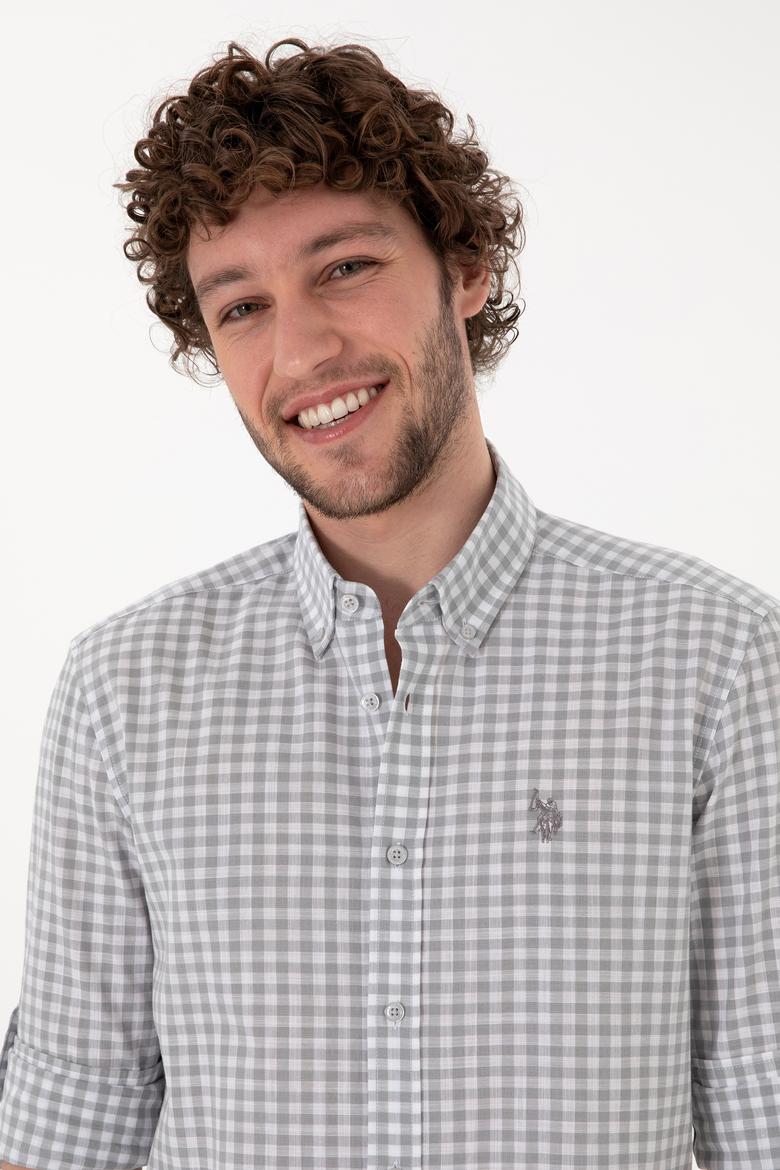 Erkek Gri Kareli Uzun Kollu Slim Gömlek - 50306367016