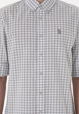 Erkek Gri Kareli Uzun Kollu Slim Gömlek - 50306367016